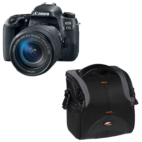 دوربین دیجیتال کانن مدل EOS 77D به همراه لنز 18-135 میلی متر USM و کیف دوربین سافروتو مدل H-201