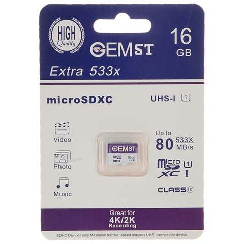 کارت حافظه microSDXC جم اس تی مدل Extra 533x کلاس 10 استاندارد UHS-I سرعت 80MBps ظرفیت 16 گیگابایت