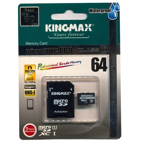کارت حافظه microSDXC کینگ مکس مدل Pro کلاس 10 استاندارد UHS-I U1 سرعت 80MBps به همراه آداپتور SD ظرفیت 64 گیگابایت