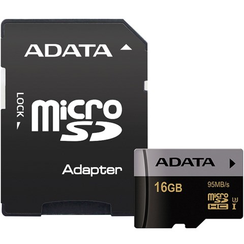کارت حافظه‌ microSDHC ای دیتا مدل Premier Pro کلاس 10 استاندارد UHS-I U3 سرعت 95MBps به همراه آداپتور SD ظرفیت 16 گیگابایت